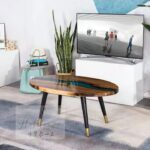 Smake Mart Oval Round Coffee Table for Living Room | Resin Expoxy Coffee Table, Center Teapoy Table for Sofa | Tea Table for Home Furniture (Natural Finish) - Image 4