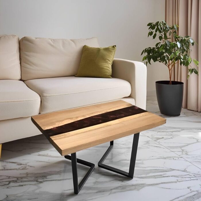Smake Mart Resin Center Coffee Table for Living Room with Iron Legs | Wooden TeaTable for Home & Office - Image 1