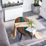 Smake Mart Oval Round Coffee Table for Living Room | Resin Expoxy Coffee Table, Center Teapoy Table for Sofa | Tea Table for Home Furniture (Natural Finish) - Image 3
