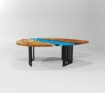 Smake Mart Coffee Table for Living Room Wooden | Resin Wooden Center Table for Living Room | Expoxy Art Teapoy Table for Home Furniture (Natural Finish) - Image 4