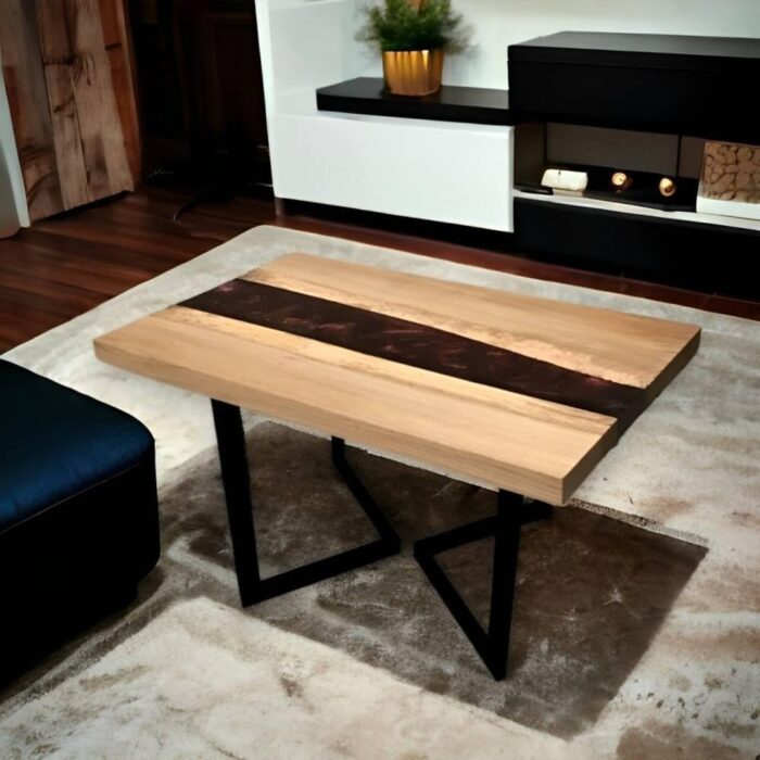 Smake Mart Resin Center Coffee Table for Living Room with Iron Legs | Wooden TeaTable for Home & Office - Image 2