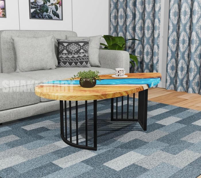 Smake Mart Coffee Table for Living Room Wooden | Resin Wooden Center Table for Living Room | Expoxy Art Teapoy Table for Home Furniture (Natural Finish) - Image 2