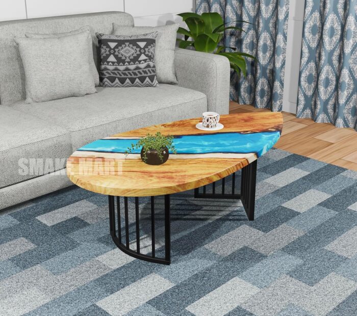 Smake Mart Coffee Table for Living Room Wooden | Resin Wooden Center Table for Living Room | Expoxy Art Teapoy Table for Home Furniture (Natural Finish) - Image 1