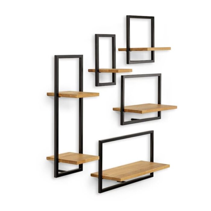 Smake mart Solid Wood Floating Shelves Wall Shelf Wooden Cube Set of 5 - Image 5