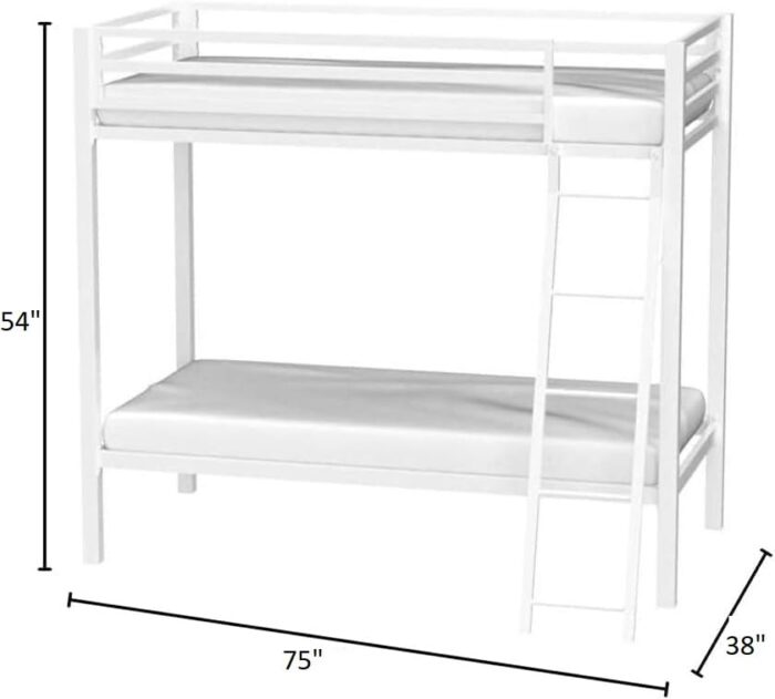 Smake mart Metal Bunk Bed Frame for Kids | Twin Over Twin Metal Bunk Beds for Home (White) - Image 5