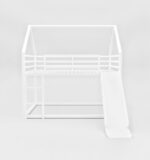 Smake Mart Metal Kids Bunk Bed with Slide & Ladder – House Shaped Twin Over Twin Bed Frame for Boys & Girls | Low Loft Bunk for Toddlers & Children | Modern White Playhouse Bed for Kids Room - Image 4