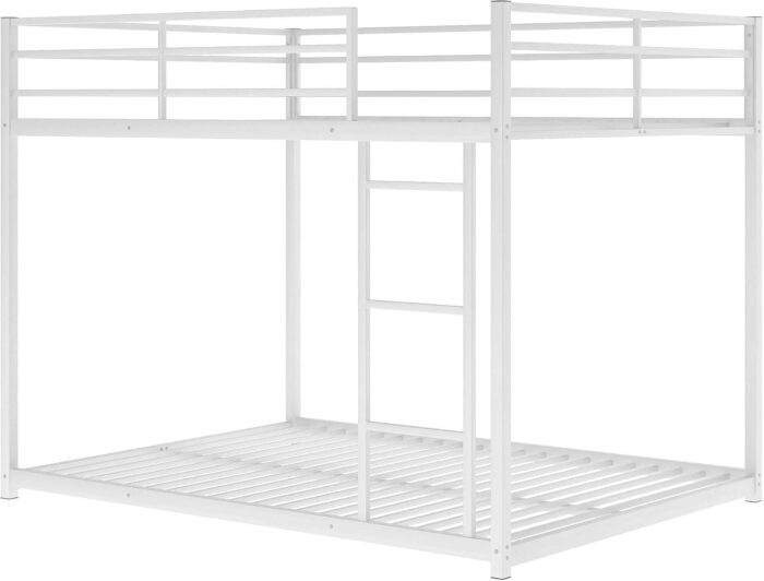 Smake mart Metal Bunk Bed Frame for Kids | 77.1"L x 55.9"W 53.7"H (inch) 2 in 1 Bunk Bed with Safety Guard Rails (White) - Image 5