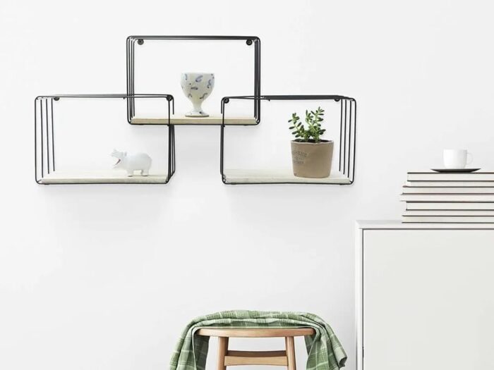 Smake mart Wood and Metal Floating Wall Shelf for Bedroom | Home Decorative Shelf | Wall Shelf for Kitchen Storage (Natural, Black) - Image 1