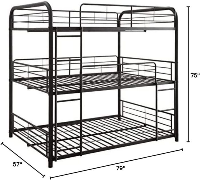 Smake mart Metal Frame Full Triple Bunk Bed for Bedroom, Living Room | Metal Bunk Bed Frame for Kids (Black) - Image 3