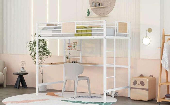 Smake mart Metal Bunk Bed Frame for Kids | Metal Bunk Bed with Ladder for Home (White) - Image 3