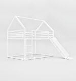 Smake Mart Metal Kids Bunk Bed with Slide & Ladder – House Shaped Twin Over Twin Bed Frame for Boys & Girls | Low Loft Bunk for Toddlers & Children | Modern White Playhouse Bed for Kids Room - Image 6