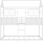 Rask Wood Twin Over Twin Metal Low Bunk Beds with Charming Roof and Fence-Shaped Guardrail for a Safe and Whimsical Sleeping Haven in White - Image 5