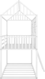 Rask Wood Twin Over Twin Metal Low Bunk Beds with Charming Roof and Fence-Shaped Guardrail for a Safe and Whimsical Sleeping Haven in White - Image 6