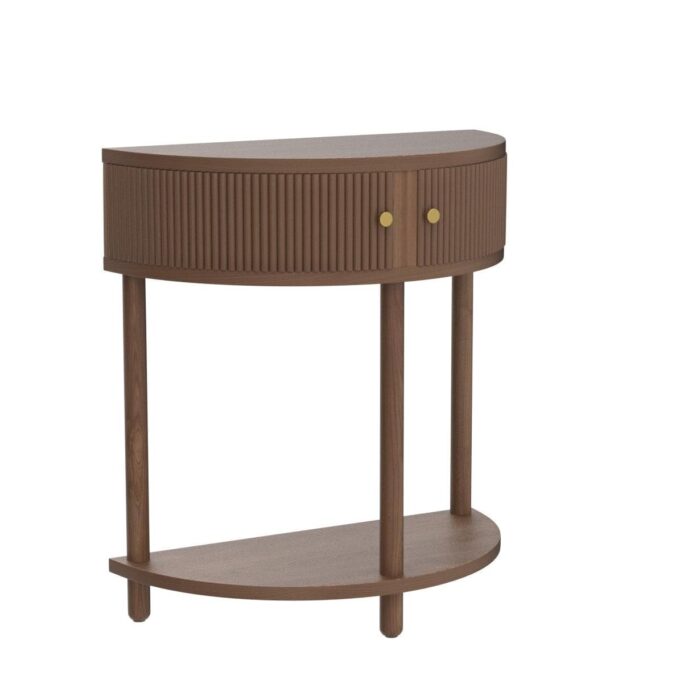 Rask Wood Sheesham Half-Round Wooden Console Table for Living Room | Wooden Entrance Half-Round Side Table for Home | Entryway Table (Walnut Finish) - Image 3