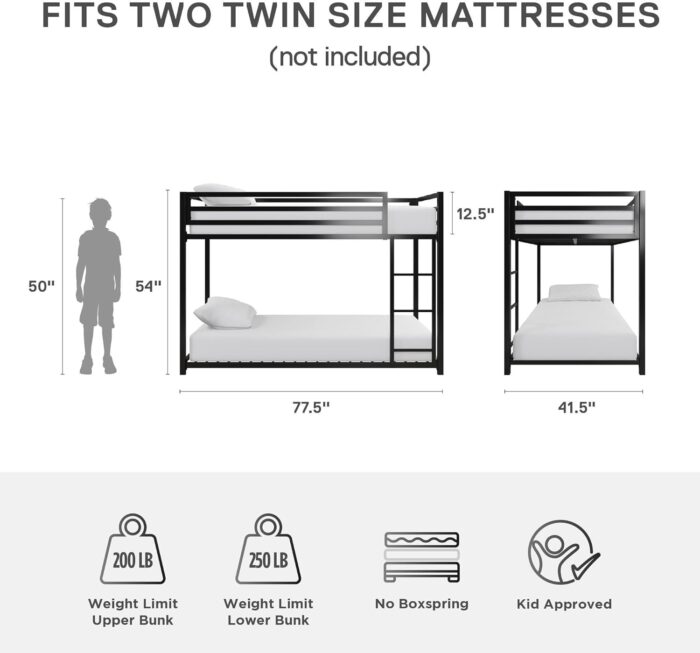 Smake mart Metal Bunk Bed Frame for Kids | Metal Bunk Bed with Ladder for Bedroom Living Room Home (Black) - Image 7