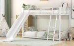 Smake mart Metal Bunk Bed Frame for Kids | Twin Over Twin Metal Bunk Bed with Slide for Bedroom Living Room Home (White) - Image 5