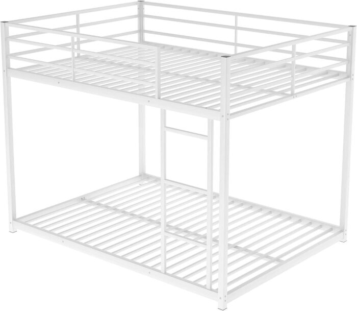 Smake mart Metal Bunk Bed Frame for Kids | 77.1"L x 55.9"W 53.7"H (inch) 2 in 1 Bunk Bed with Safety Guard Rails (White) - Image 8