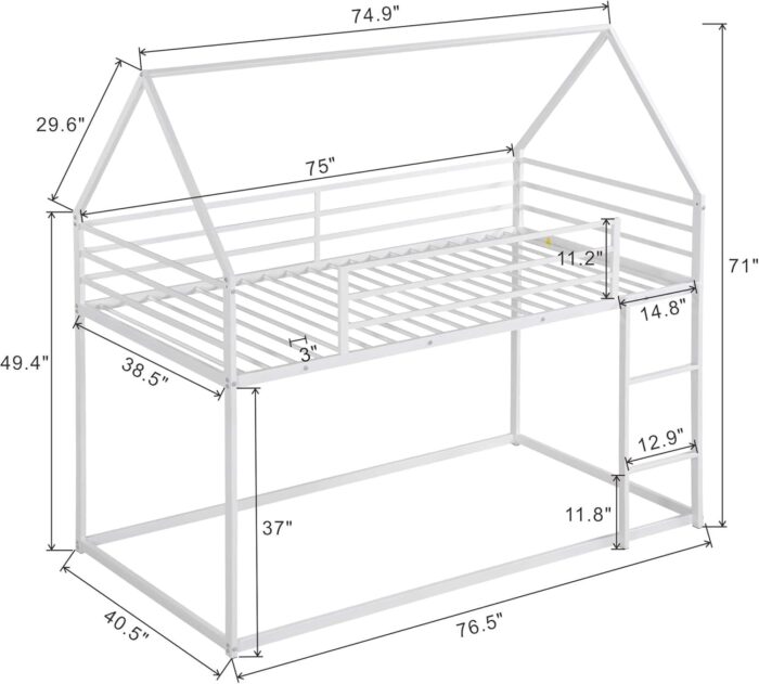 Smake mart Metal Bunk Bed Frame for Kids | Twin Over Twin Metal Bunk Beds for Adults (White) - Image 3