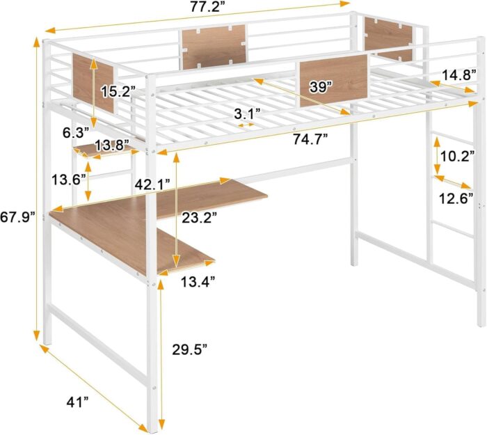 Smake mart Metal Bunk Bed Frame for Kids | Metal Bunk Bed with Ladder for Home (White) - Image 4