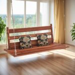 Rask Wood Solid Wood 2 Seater Swing Jhula Spar for Living Room | Wooden Swing Sofa Patio Jhula for Home Indoor, Garden Outdoor & Balcony | House Swings for Adults (Honey Finish)