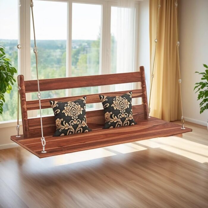 Rask Wood Solid Wood 2 Seater Swing Jhula Spar for Living Room | Wooden Swing Sofa Patio Jhula for Home Indoor, Garden Outdoor & Balcony | House Swings for Adults (Honey Finish) - Image 1