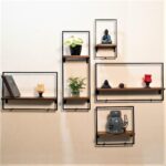 Smake mart Solid Wood Floating Shelves Wall Shelf for Bedroom | Wooden Hanging Shelf Black Metal Iron and Wood Set of 5 Wall Shelves Cube Decoration Floating Unit Frame - Image 3