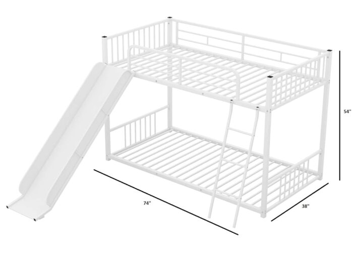 Smake mart Metal Bunk Bed Frame for Kids | Twin Over Twin Metal Bunk Bed with Slide for Bedroom Living Room Home (White) - Image 2