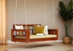 Rask Wood Rope Hanging Wooden Hammock Tiles Swing Sofa for Living Room | House Swings for Adults | Patio Jhula for Home Indoor, Garden Outdoor & Balcony | Rosewood, Honey Finish