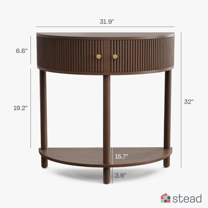 Rask Wood Sheesham Half-Round Wooden Console Table for Living Room | Wooden Entrance Half-Round Side Table for Home | Entryway Table (Walnut Finish) - Image 6