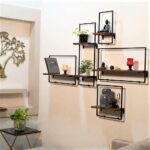 Smake mart Solid Wood Floating Shelves Wall Shelf for Bedroom | Wooden Hanging Shelf Black Metal Iron and Wood Set of 5 Wall Shelves Cube Decoration Floating Unit Frame - Image 4