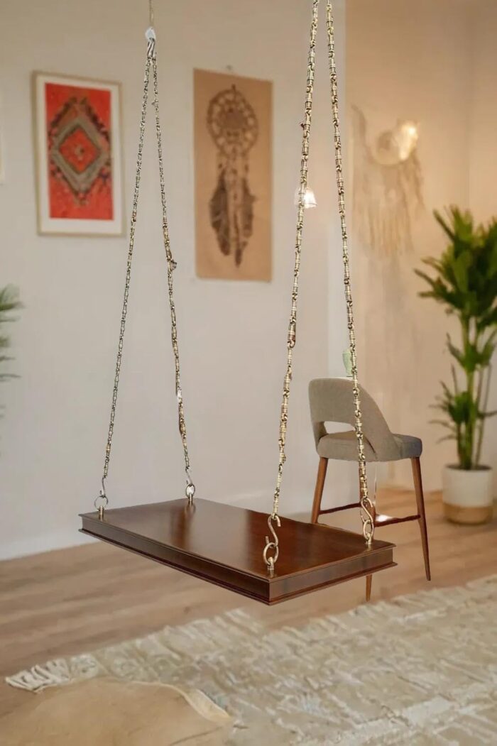 Rask Wood Wooden Indoor Hanging Swing for Living Room Patio Jhula for Home Garden Outdoor & Balcony (Mahogany Finish) - Image 1