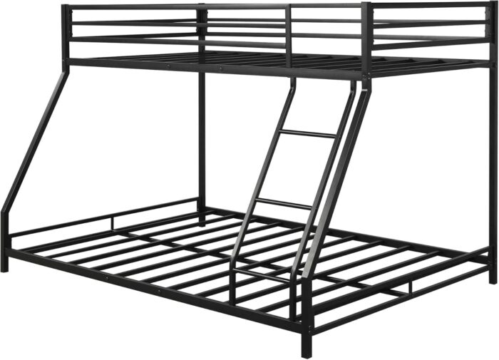 Smake mart Metal Bunk Bed Frame for Kids | Metal Twin Over Full Floor Bunk Bed with Inclined Ladder for Bedroom Home (Black) - Image 4