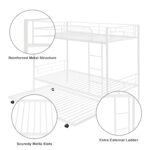 Smake mart Metal Bunk Bed with Trundle, Twin Over Twin Bunk Beds Frame with Ladders Heavy Duty bunkbed for Junior/Adults, Safety Full-Length Guardrail Easy to Climb (White) - Image 5