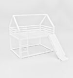 Smake Mart Metal Kids Bunk Bed with Slide & Ladder – House Shaped Twin Over Twin Bed Frame for Boys & Girls | Low Loft Bunk for Toddlers & Children | Modern White Playhouse Bed for Kids Room - Image 5