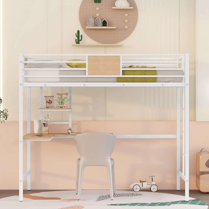 Smake mart Metal Bunk Bed Frame for Kids | Metal Bunk Bed with Ladder for Home (White) - Image 8