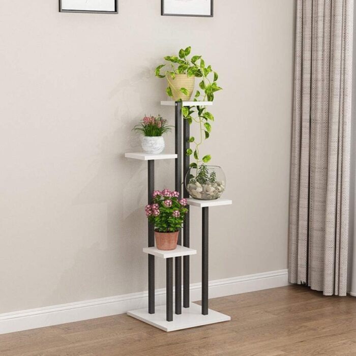 Smake Mart 4 Tier Bamboo Flower Pot Stand Rack Indoor Outdoor Plant Shelf for Patio Garden Corner Balcony - Image 1