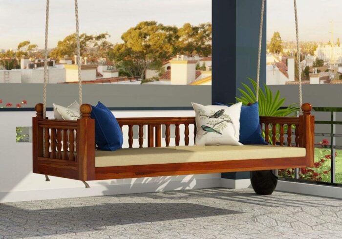 Rask Wood Solid Wood Hammock Swing Sofa for Living Room | Wooden Swing Sofa Patio Jhula for Home Indoor, Garden Outdoor & Balcony | House Swings for Adults (Honey Finish) - Image 1