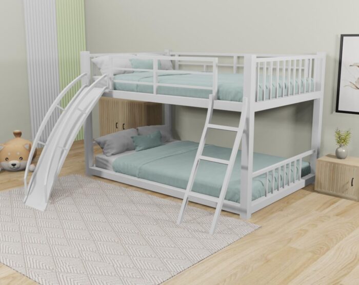 Smake mart Bunk Bed for Kids | Bunk Bed with Slide | Modern Twin Over Twin Bed Frame with Ladder for Kids Bedroom (White Finish) - Image 1