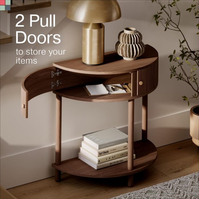 Rask Wood Sheesham Half-Round Wooden Console Table for Living Room | Wooden Entrance Half-Round Side Table for Home | Entryway Table (Walnut Finish) - Image 2