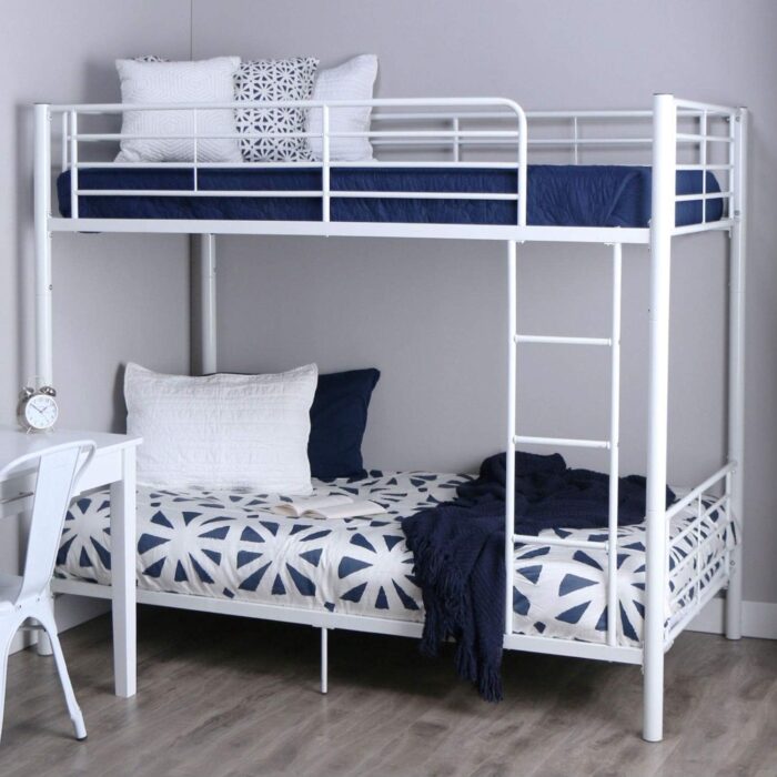 Smake mart Metal Bunk Bed Frame for Kids | Metal Twin Over Full Floor Bunk Bed for Home (White) - Image 1