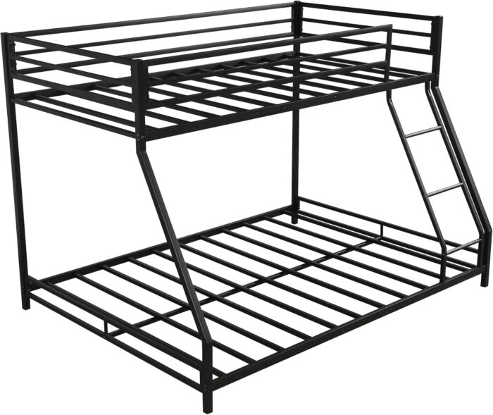 Smake mart Metal Bunk Bed Frame for Kids | Metal Twin Over Full Floor Bunk Bed with Inclined Ladder for Bedroom Home (Black) - Image 2
