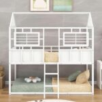 Rask Wood Twin Over Twin Metal Low Bunk Beds with Charming Roof and Fence-Shaped Guardrail for a Safe and Whimsical Sleeping Haven in White - Image 7