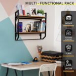 Smake mart Wooden Wall Shelf for Living Room | Solid Wood Rack with Hanging Rod for Living Room (Natural Finish) - Image 5