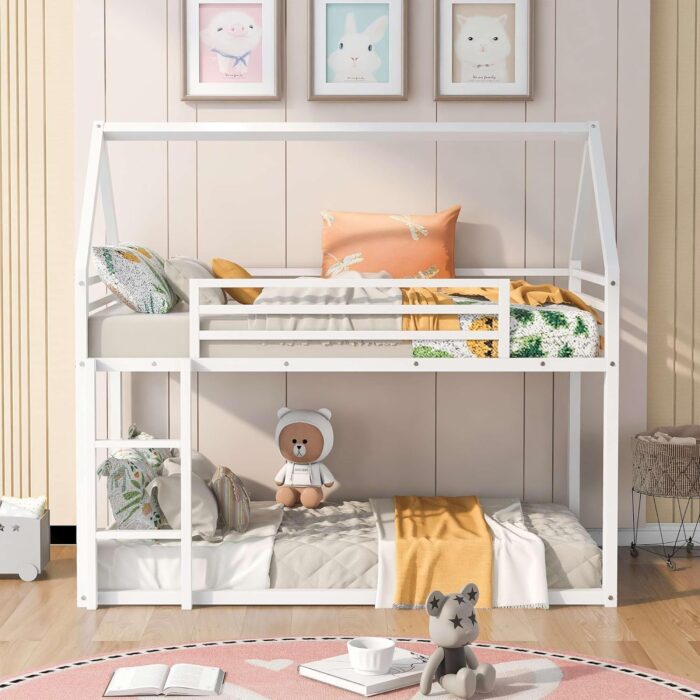 Smake mart Metal Bunk Bed Frame for Kids | Twin Over Twin Metal Bunk Beds for Adults (White) - Image 2