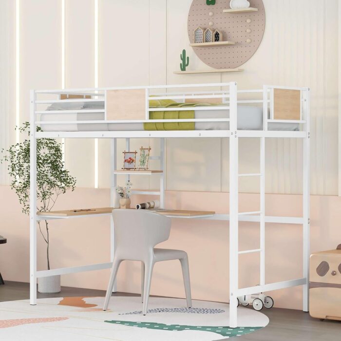 Smake mart Metal Bunk Bed Frame for Kids | Metal Bunk Bed with Ladder for Home (White) - Image 7