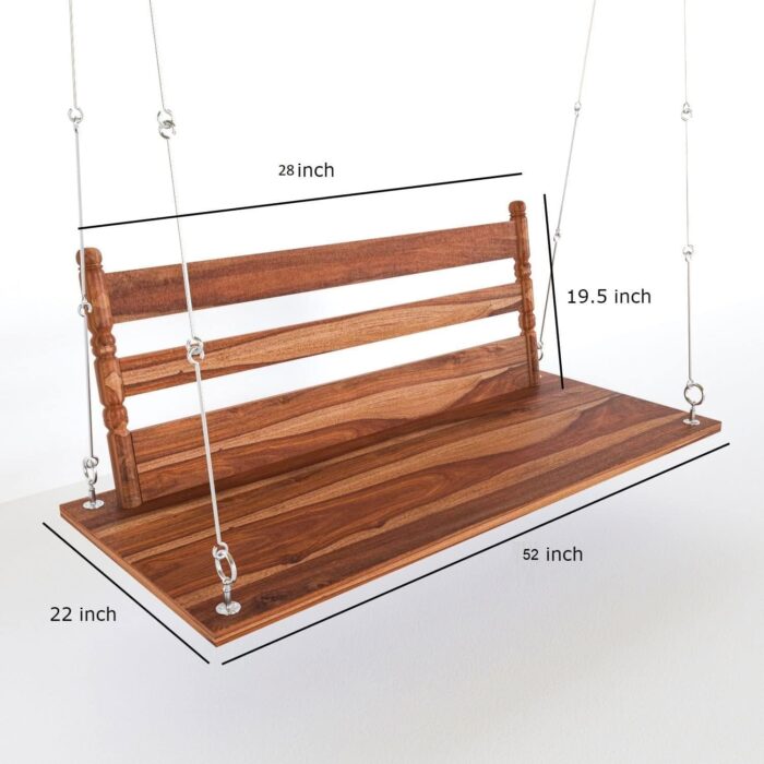 Rask Wood Solid Wood 2 Seater Swing Jhula Spar for Living Room | Wooden Swing Sofa Patio Jhula for Home Indoor, Garden Outdoor & Balcony | House Swings for Adults (Honey Finish) - Image 3