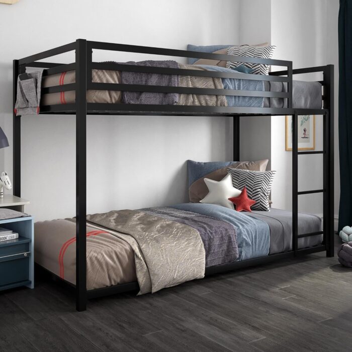 Smake mart Metal Bunk Bed Frame for Kids | Metal Bunk Bed with Ladder for Bedroom Living Room Home (Black) - Image 1