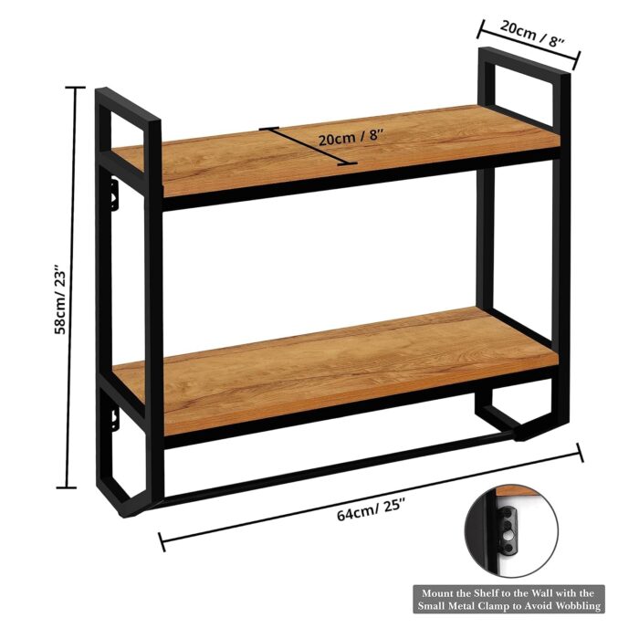 Smake mart Wooden Wall Shelf for Living Room | Solid Wood Rack with Hanging Rod for Living Room (Natural Finish) - Image 3