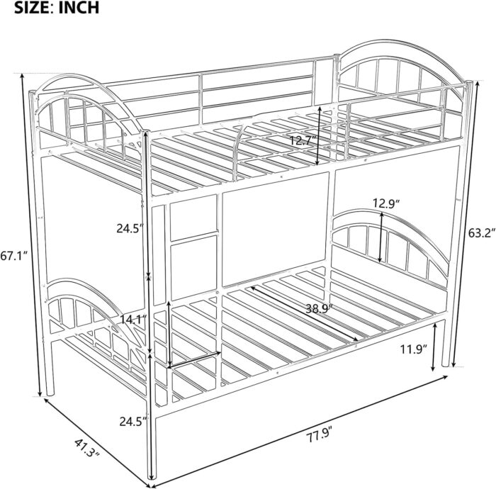 Smake mart Metal Bunk Bed Frame for Kids | Twin Over Twin Metal Bunk Beds for Bedroom Home (Black) - Image 5