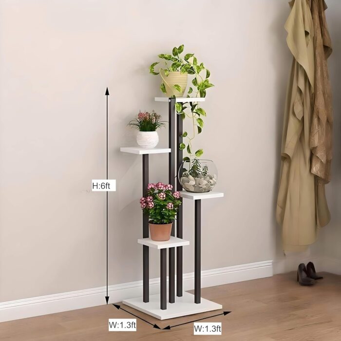 Smake Mart 4 Tier Bamboo Flower Pot Stand Rack Indoor Outdoor Plant Shelf for Patio Garden Corner Balcony - Image 3